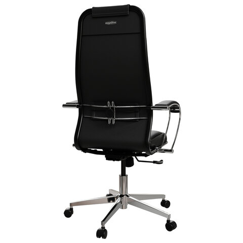 Кресло офисное МЕТТА "К-6" хром, экокожа, сиденье и спинка мягкие, черное - фото 6