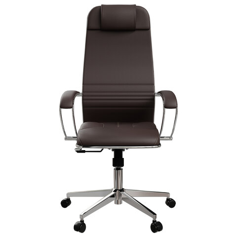 Кресло офисное МЕТТА "К-6" хром, экокожа, сиденье и спинка мягкие, темно-коричневое - фото 4