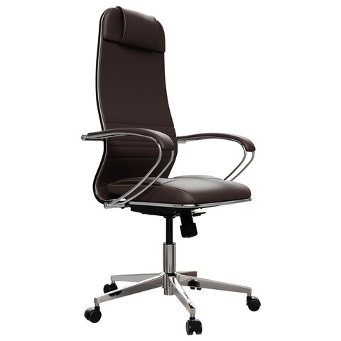 Кресло офисное МЕТТА "К-6" хром, экокожа, сиденье и спинка мягкие, темно-коричневое