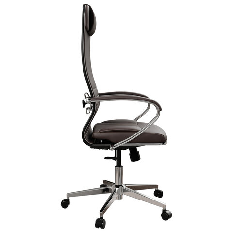 Кресло офисное МЕТТА "К-6" хром, экокожа, сиденье и спинка мягкие, темно-коричневое - фото 6