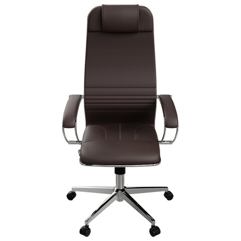 Кресло офисное МЕТТА "К-6" хром, экокожа, сиденье и спинка мягкие, темно-коричневое - фото 5