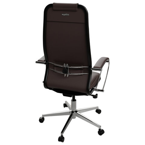 Кресло офисное МЕТТА "К-6" хром, экокожа, сиденье и спинка мягкие, темно-коричневое - фото 7