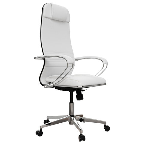 Кресло офисное МЕТТА "К-6" хром, экокожа, сиденье и спинка мягкие, белое