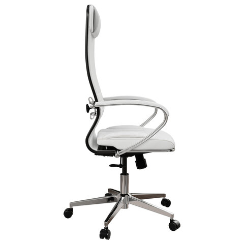 Кресло офисное МЕТТА "К-6" хром, экокожа, сиденье и спинка мягкие, белое - фото 4