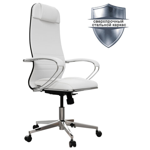 Кресло офисное МЕТТА "К-6" хром, экокожа, сиденье и спинка мягкие, белое - фото 3