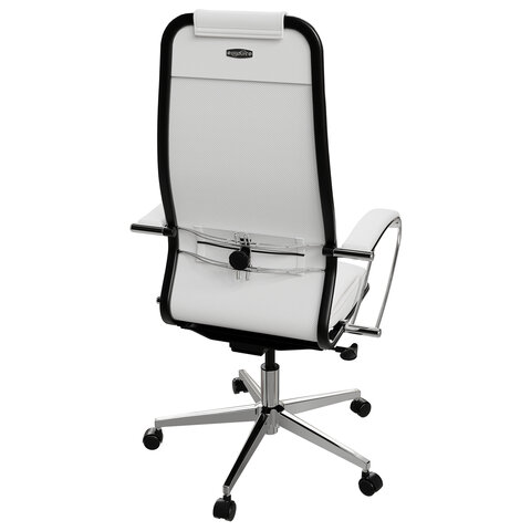 Кресло офисное МЕТТА "К-6" хром, экокожа, сиденье и спинка мягкие, белое - фото 7