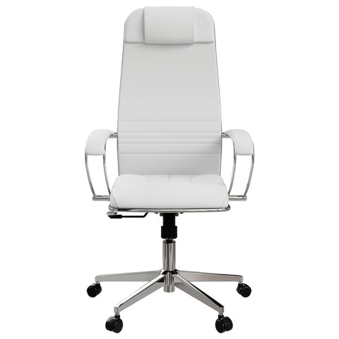 Кресло офисное МЕТТА "К-6" хром, экокожа, сиденье и спинка мягкие, белое - фото 5