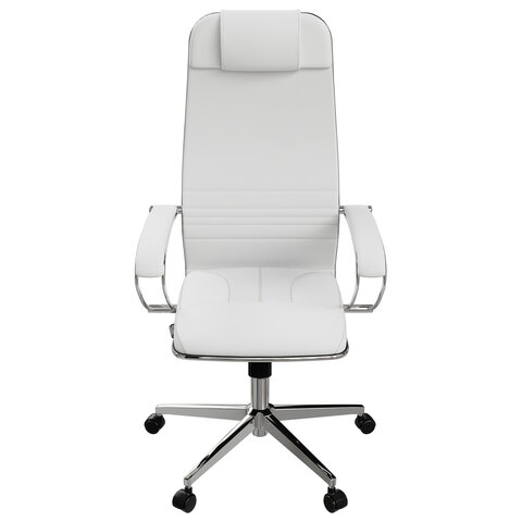 Кресло офисное МЕТТА "К-6" хром, экокожа, сиденье и спинка мягкие, белое - фото 6