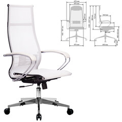 Кресло офисное МЕТТА &laquo;К-7&raquo; хром, прочная сетка, сиденье и спинка регулируемые, белое