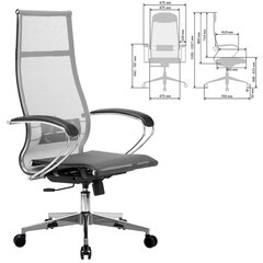 Кресло офисное МЕТТА &laquo;К-7&raquo; хром, прочная сетка, сиденье и спинка регулируемые, серое