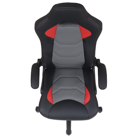 Кресло компьютерное BRABIX "Skill GM-005", откидные подлокотники, экокожа, черное/красное, 532496