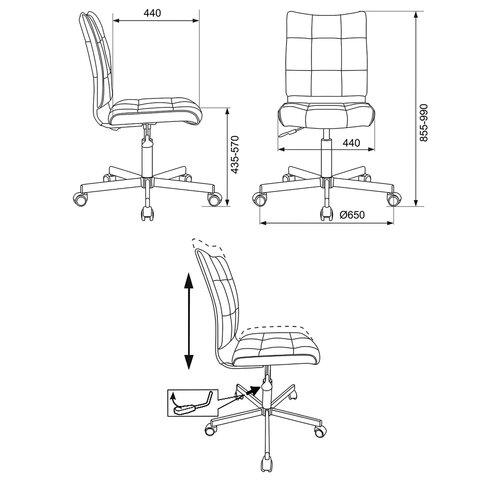 Кресло CH-330M, без подлокотников, пятилучие серебристое, ткань, голубое с рисунком, 1624532