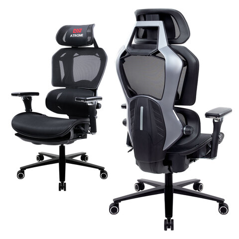 Кресло ATRONE (АТРОН) "Optimus ER-707", адаптивный механизм со слайдером, сетка, черный/серый, 532967