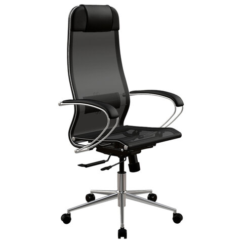 Кресло МЕТТА "ErgoLife" 10 B1-104K, хром, синхромеханизм, прочная сетка, черное