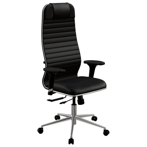 Кресло МЕТТА "ErgoLife" 10 B1-117D, хром, синхромеханизм, 2D-подлокотники, экокожа, черное