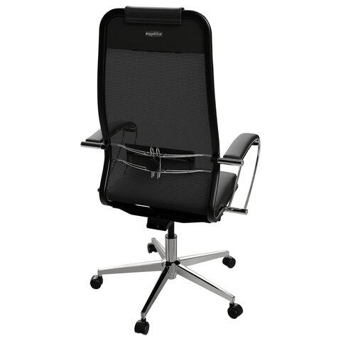 Кресло офисное МЕТТА "ErgoLife" Comfort, хром, сиденье мягкое, ткань-сетка/экокожа, черное - фото 7