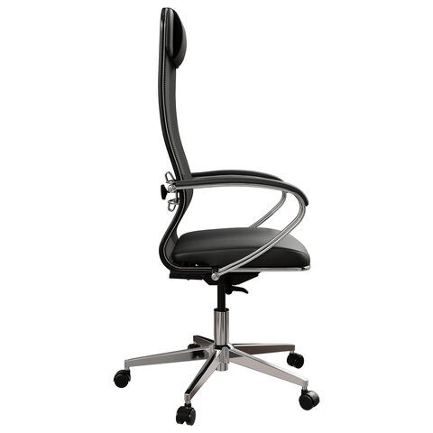 Кресло офисное МЕТТА "ErgoLife" Comfort, хром, сиденье мягкое, ткань-сетка/экокожа, черное - фото 6