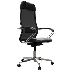 Кресло офисное МЕТТА "ErgoLife" Comfort, хром, сиденье мягкое, ткань-сетка/экокожа, черное