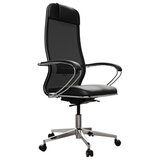 Кресло офисное МЕТТА "ErgoLife" Comfort, хром, сиденье мягкое, ткань-сетка/экокожа, черное