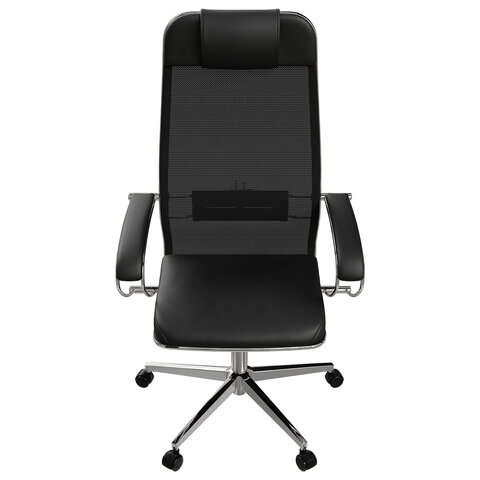 Кресло офисное МЕТТА "ErgoLife" Comfort, хром, сиденье мягкое, ткань-сетка/экокожа, черное - фото 5