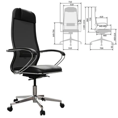 Кресло офисное МЕТТА &laquo;ErgoLife&raquo; Comfort, хром, сиденье мягкое, ткань-сетка/<wbr/>экокожа, черное