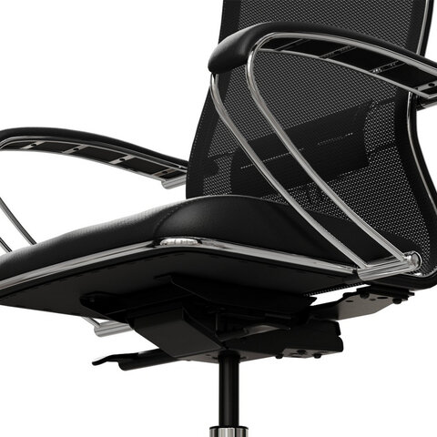 Кресло офисное МЕТТА "ErgoLife" Comfort, хром, сиденье мягкое, ткань-сетка/экокожа, черное - фото 8