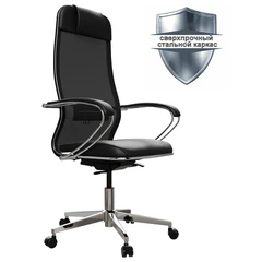 Кресло офисное МЕТТА &laquo;ErgoLife&raquo; Comfort, хром, сиденье мягкое, ткань-сетка/<wbr/>экокожа, черное