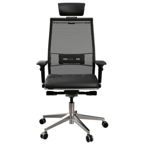 Кресло офисное МЕТТА "SAMURAI" SL-3, с подголовником, сверхпрочная ткань-сетка/экокожа, черное - фото 4