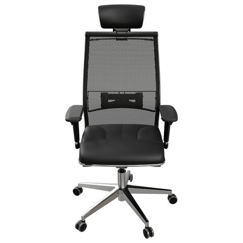 Кресло офисное МЕТТА "SAMURAI" SL-3, с подголовником, сверхпрочная ткань-сетка/экокожа, черное - фото 5