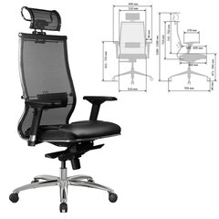 Кресло офисное МЕТТА &laquo;SAMURAI&raquo; SL-3, с подголовником, сверхпрочная ткань-сетка/<wbr/>экокожа, черное