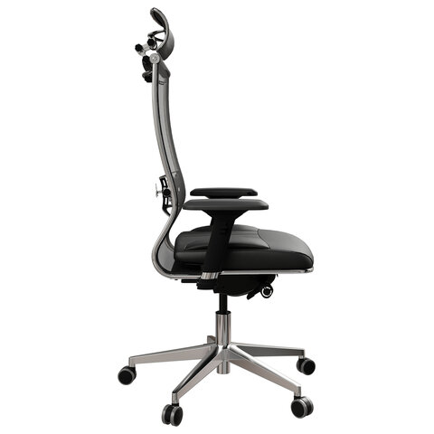 Кресло офисное МЕТТА "SAMURAI" SL-3, с подголовником, сверхпрочная ткань-сетка/экокожа, черное - фото 6