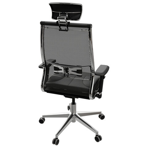 Кресло офисное МЕТТА "SAMURAI" SL-3, с подголовником, сверхпрочная ткань-сетка/экокожа, черное - фото 7