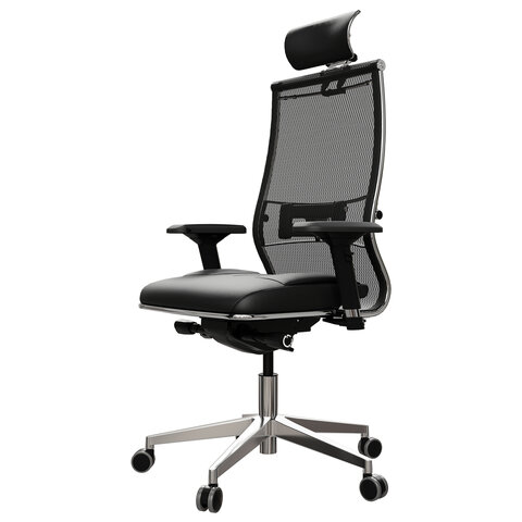 Кресло офисное МЕТТА "SAMURAI" SL-3, с подголовником, сверхпрочная ткань-сетка/экокожа, черное - фото 8