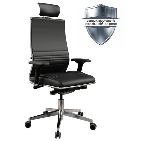 Кресло офисное МЕТТА "SAMURAI" KL-3, с подголовником, экокожа, черное - фото 3