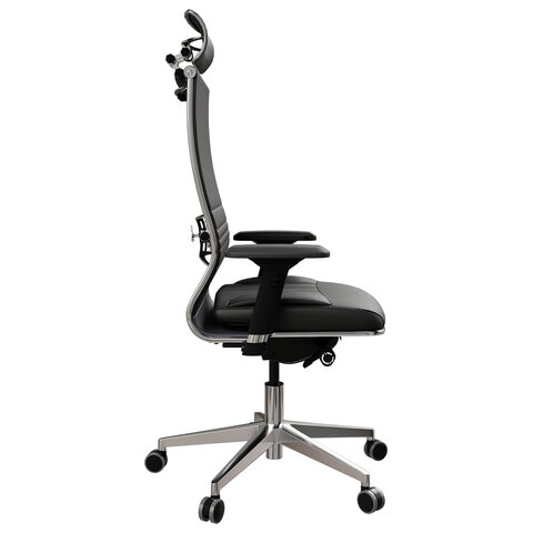 Кресло офисное МЕТТА "SAMURAI" KL-3, с подголовником, экокожа, черное - фото 4