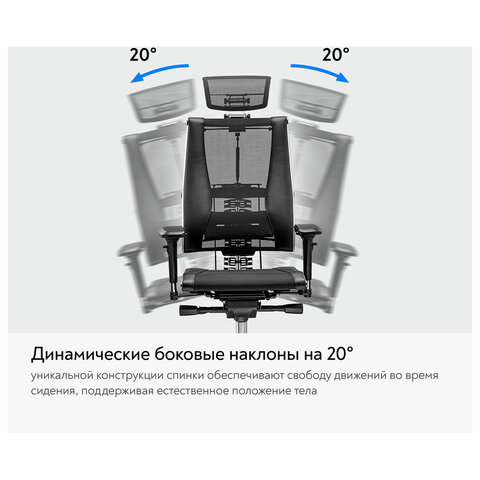 Кресло МЕТТА "YOGA" Y 4DF B2-5D, адаптивная спинка, 3D-подголовник, сверхпрочная сетка, черное - фото 19