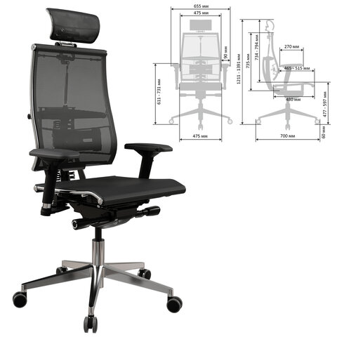 Кресло МЕТТА "YOGA" Y 4DF B2-5D, адаптивная спинка, 3D-подголовник, сверхпрочная сетка, черное - фото 2