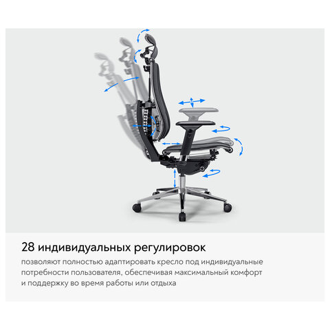 Кресло МЕТТА "YOGA" Y 4DT B2-14D, адаптивная спинка, 3D-подголовник, сверхпрочная сетка, черное - фото 20