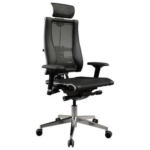 Кресло МЕТТА "YOGA" Y 4DT B2-14D, адаптивная спинка, 3D-подголовник, сверхпрочная сетка, черное