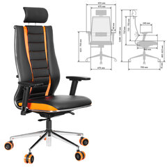 Кресло компьютерное МЕТТА &laquo;ErgoLife&raquo; 10 B2-160D, 2D-подголовник, экокожа/<wbr/>сетка, черное/<wbr/>оранжевое
