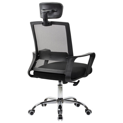 Кресло CROMEX (КРОМЕКС) "Debut CH-697", ХРОМ, с подлокотниками, механизм качания, сетка/ткань TW, черное, 533068 - фото 3