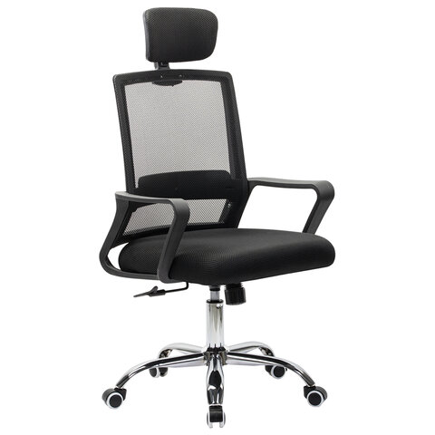 Кресло CROMEX (КРОМЕКС) "Debut CH-697", ХРОМ, с подлокотниками, механизм качания, сетка/ткань TW, черное, 533068
