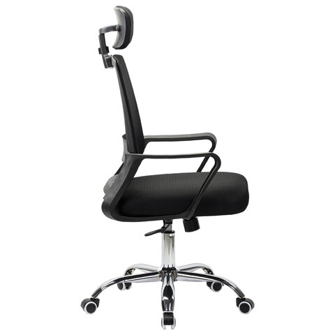 Кресло CROMEX (КРОМЕКС) "Debut CH-697", ХРОМ, с подлокотниками, механизм качания, сетка/ткань TW, черное, 533068 - фото 2