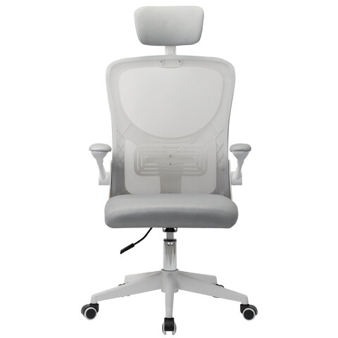 Кресло CROMEX (КРОМЕКС) "Dynamic CH-699", откидные подлокотники, пластик белый, сетка/ткань TW, серое, 533070 - фото 7