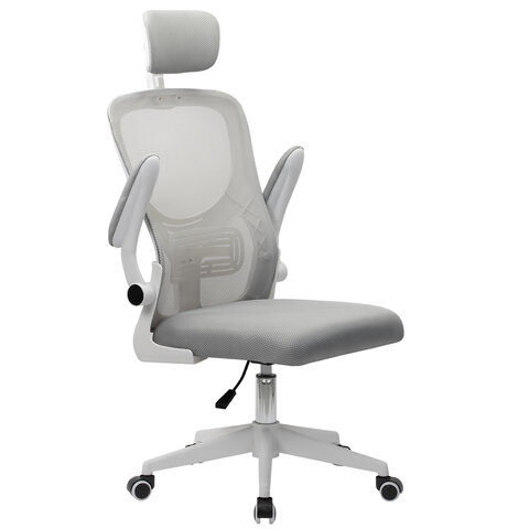 Кресло CROMEX (КРОМЕКС) "Dynamic CH-699", откидные подлокотники, пластик белый, сетка/ткань TW, серое, 533070 - фото 8