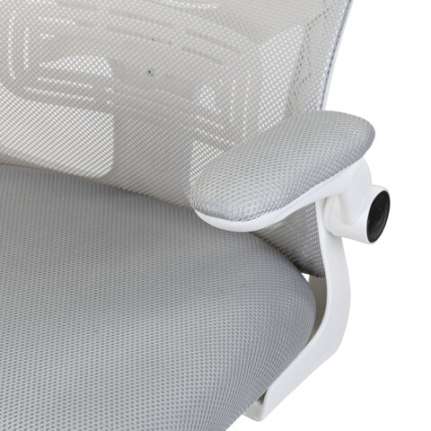 Кресло CROMEX (КРОМЕКС) "Dynamic CH-699", откидные подлокотники, пластик белый, сетка/ткань TW, серое, 533070 - фото 12