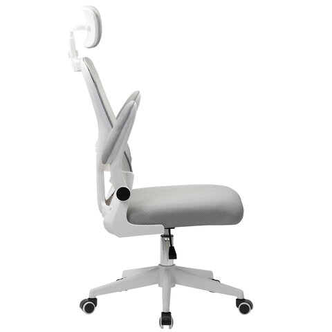 Кресло CROMEX (КРОМЕКС) "Dynamic CH-699", откидные подлокотники, пластик белый, сетка/ткань TW, серое, 533070 - фото 9