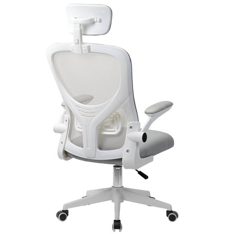 Кресло CROMEX (КРОМЕКС) "Dynamic CH-699", откидные подлокотники, пластик белый, сетка/ткань TW, серое, 533070 - фото 3