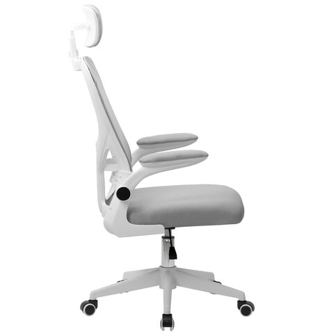 Кресло CROMEX (КРОМЕКС) "Dynamic CH-699", откидные подлокотники, пластик белый, сетка/ткань TW, серое, 533070 - фото 2