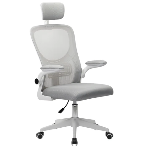 Кресло CROMEX (КРОМЕКС) "Dynamic CH-699", откидные подлокотники, пластик белый, сетка/ткань TW, серое, 533070